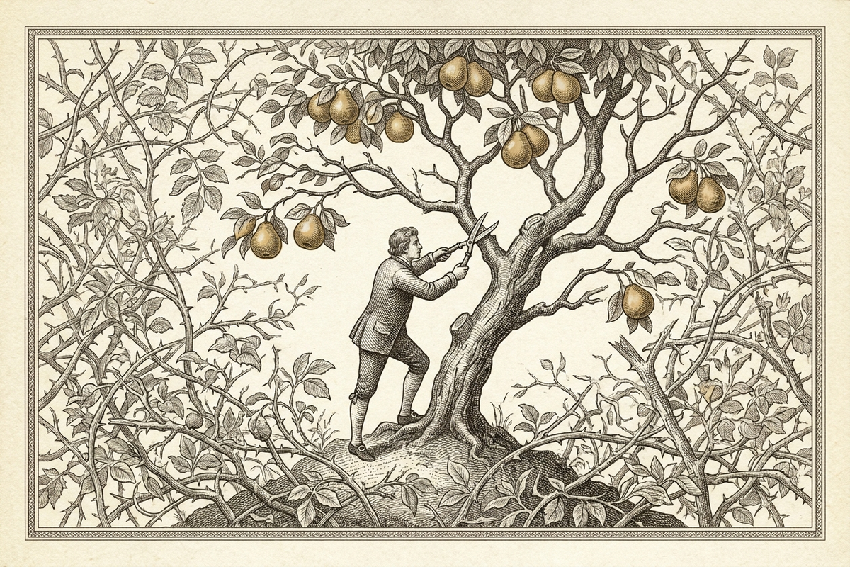 O jardineiro podando a árvore até sobrar só o que dá fruto