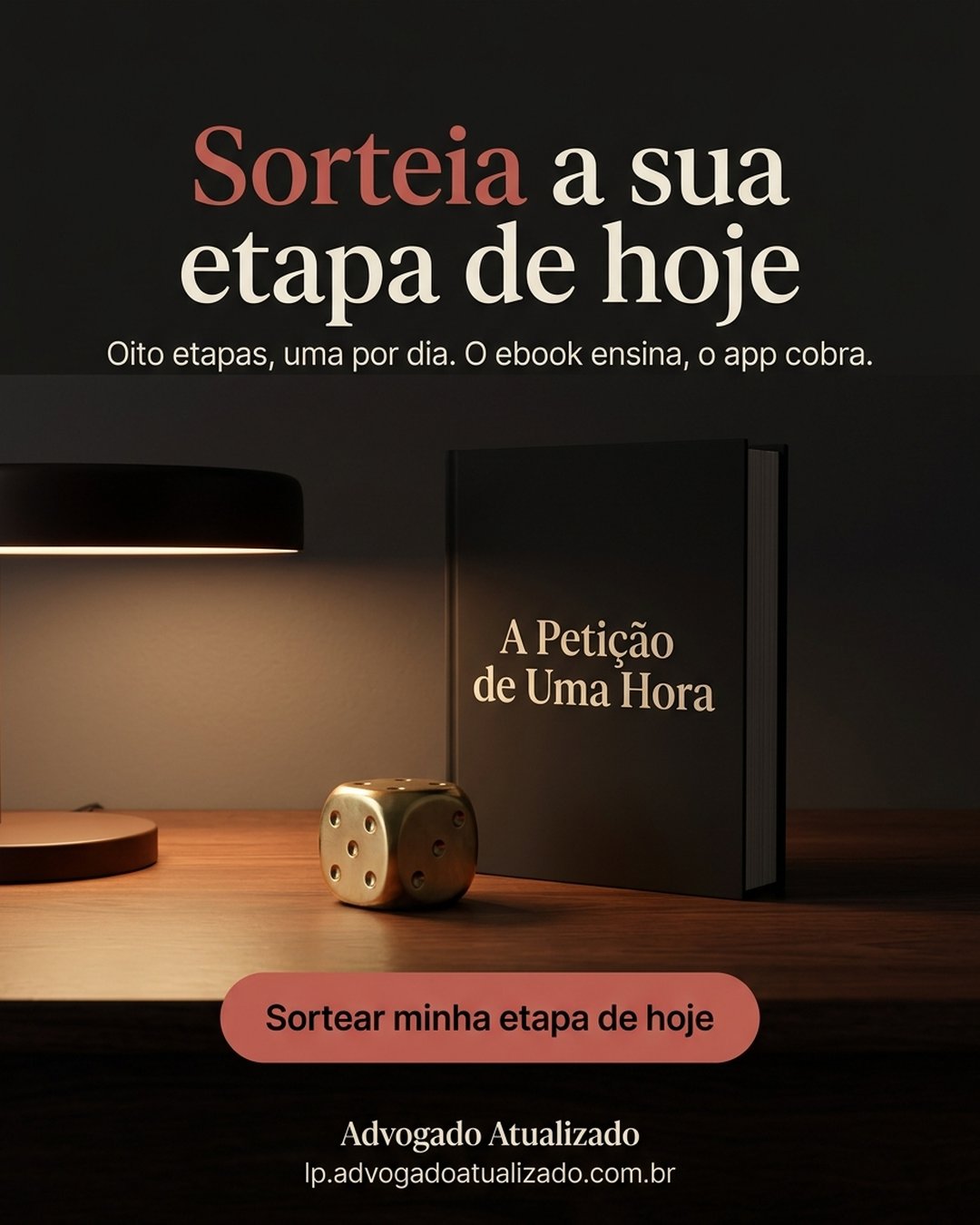 Sorteia a sua etapa de hoje. Oito etapas, uma por dia. O ebook ensina, o app cobra. Sortear minha etapa de hoje.