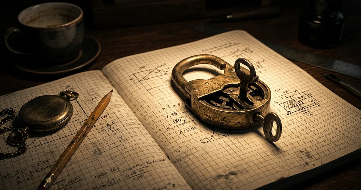 Caderno de simulado aberto com uma alternativa marcada com força a caneta e um risco por cima, luz focal quente, fundo escuro, sem pessoas.