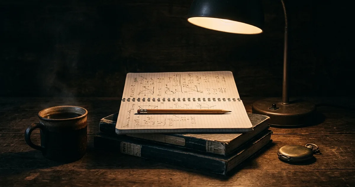 Notebook com player de vídeo em velocidade 2x, caderno aberto e cronômetro sobre a mesa, sem pessoas.