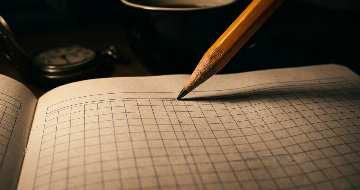 Parede de galeria com paisagens de estilos diferentes lado a lado e um caderno de estudo aberto num banco.