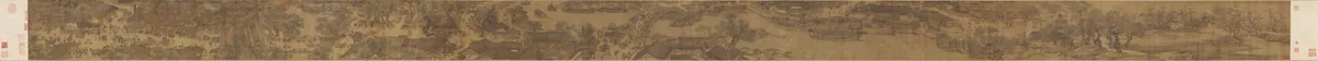 À Beira do Rio no Festival Qingming, de Zhang Zeduan: rolo de seda com rio, barcos, ponte em arco e multidão