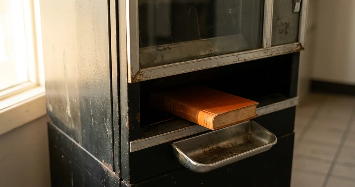 Caixa de clube de livros aberta sobre a mesa, com o exemplar do mês dentro.