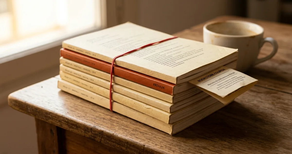 Seis livretos de À Espera de um Milagre enfileirados sobre uma mesa.