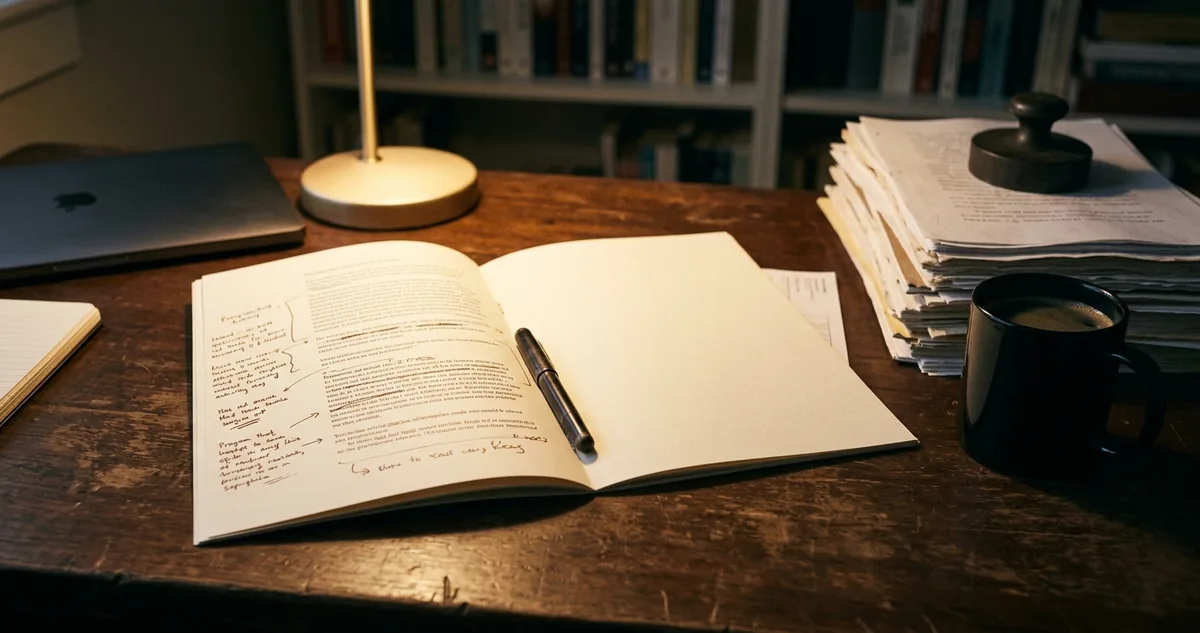 Maleta de couro aberta com um livro de amostra, retalhos de capa e um caderno de pedidos.