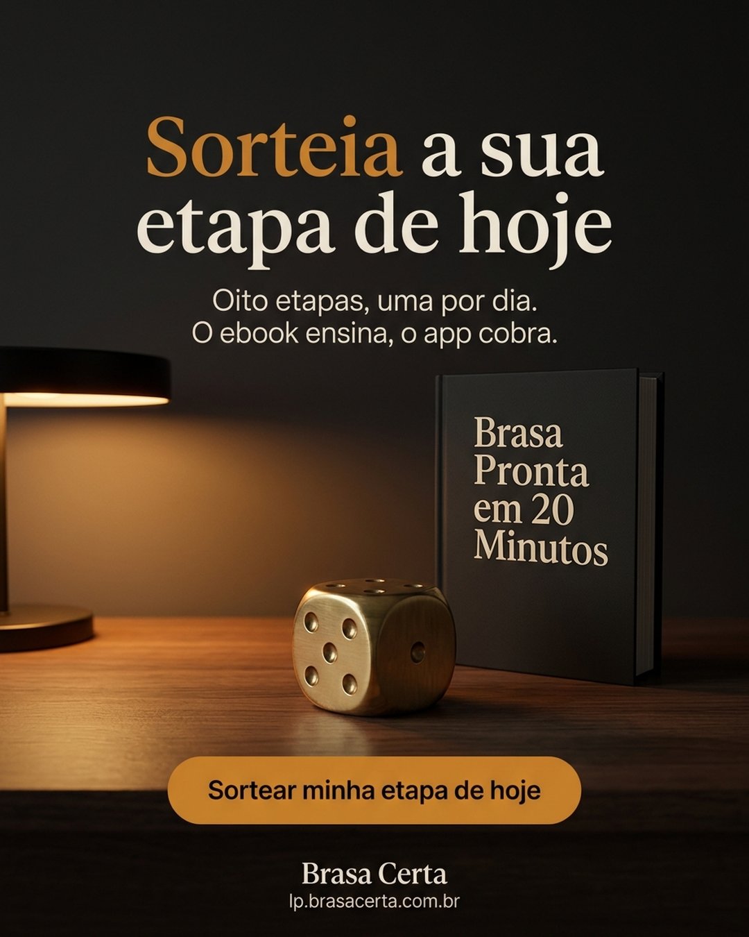 Sorteia a sua etapa de hoje. Oito etapas, uma por dia. O ebook ensina, o app cobra. Sortear minha etapa de hoje.