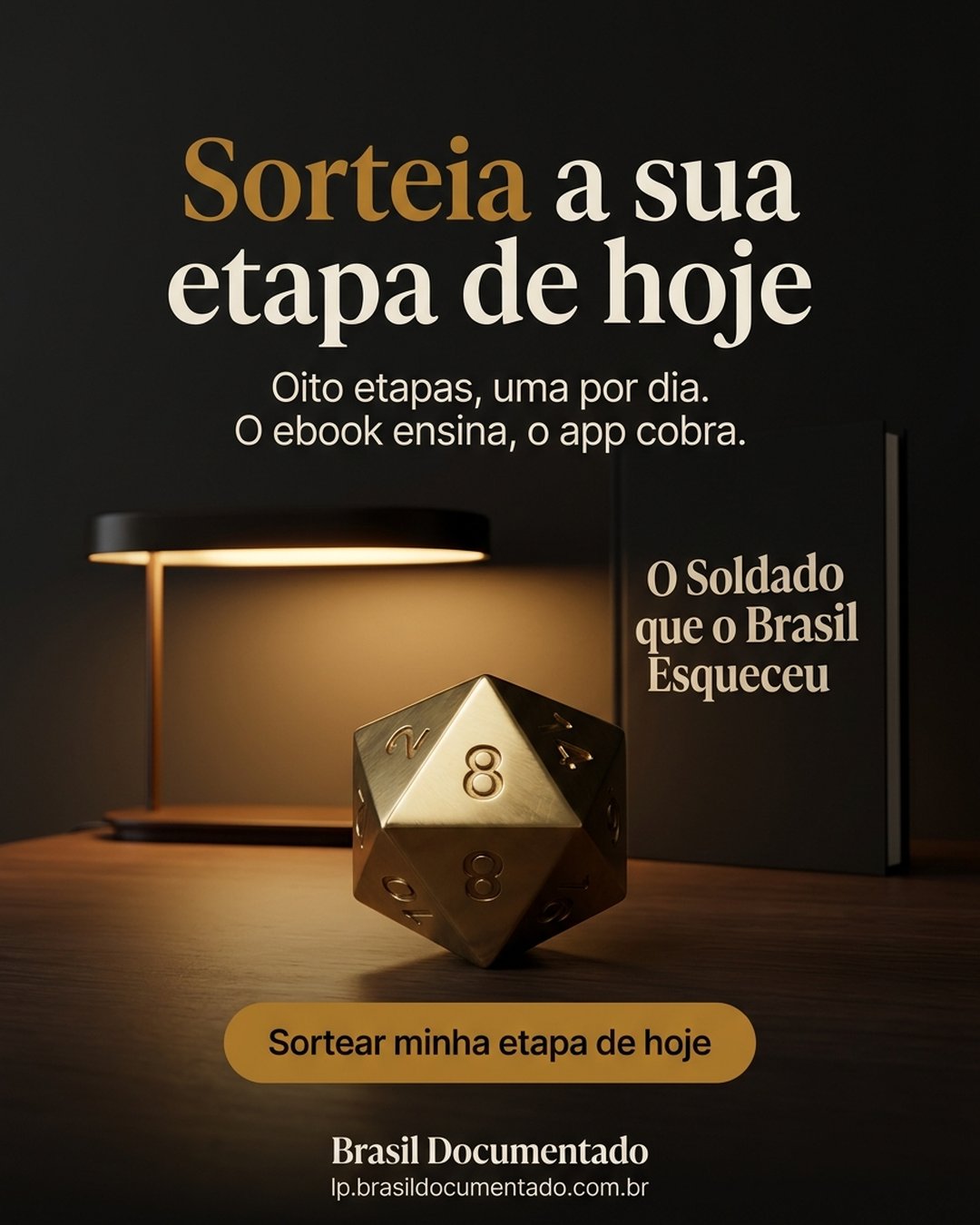 Sorteia a sua etapa de hoje. Oito etapas, uma por dia. O ebook ensina, o app cobra. Sortear minha etapa de hoje.