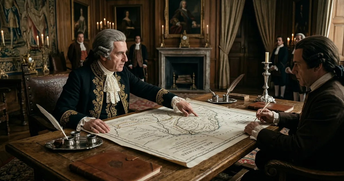 Assinatura do Tratado de Madri, em 13 de janeiro de 1750, com o Mapa das Cortes apresentado às duas coroas.