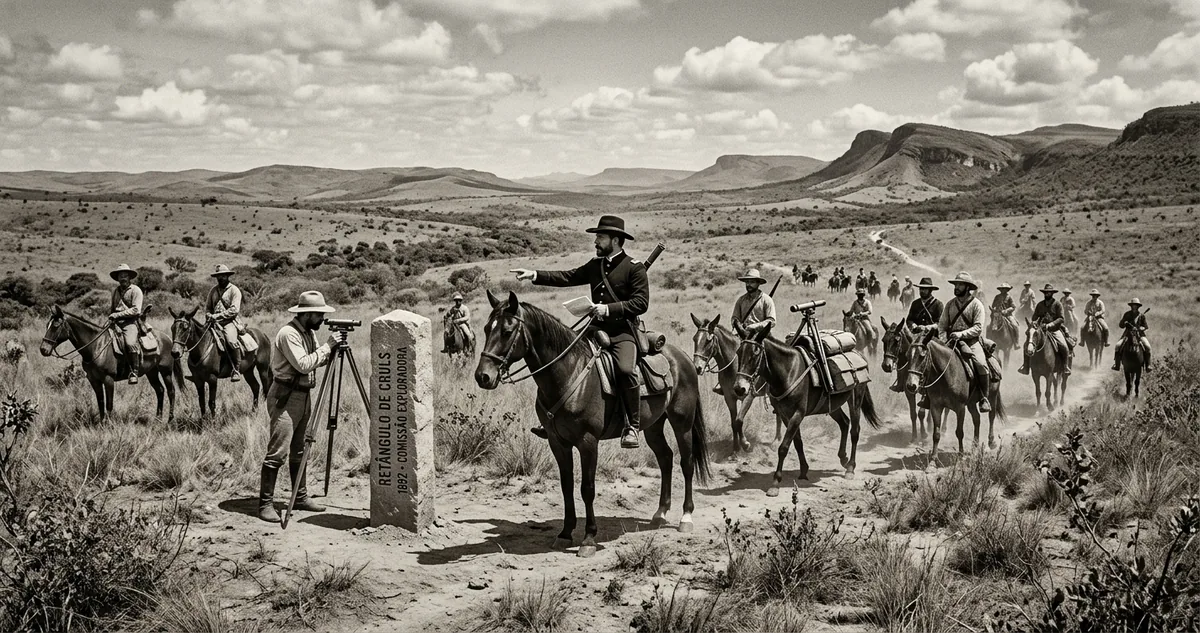 A comissão exploradora de Luiz Cruls em marcha pelo cerrado do planalto central, em 1892.