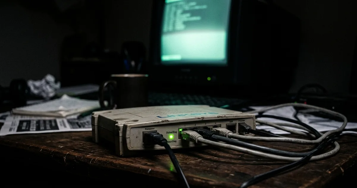 Gravador digital sobre mesa escura ao lado de caderno aberto com anotações e tela desfocada com brilho verde ao fundo