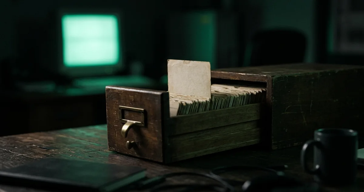 Folha de papel com uma lista curta de itens marcados e um item riscado, sobre mesa escura