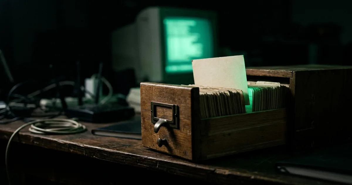 Calculadora sobre uma mesa escura ao lado de uma folha de contas em branco, sob luz verde