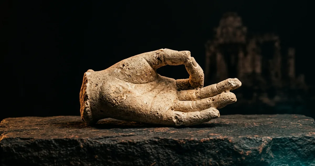 Cabeça de Buda talhada em pedra de coral, Maldivas