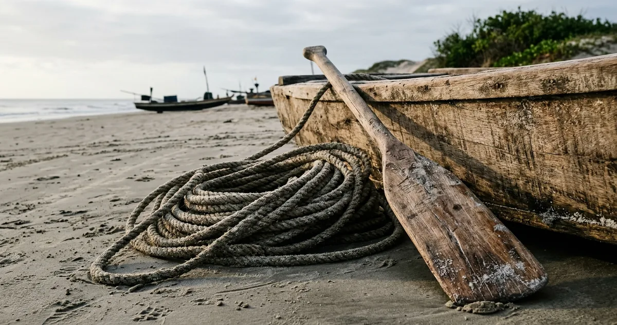 Jangadas de vela ancoradas em água rasa sobre o arrecife de Porto de Galinhas, em luz de fim de manhã.