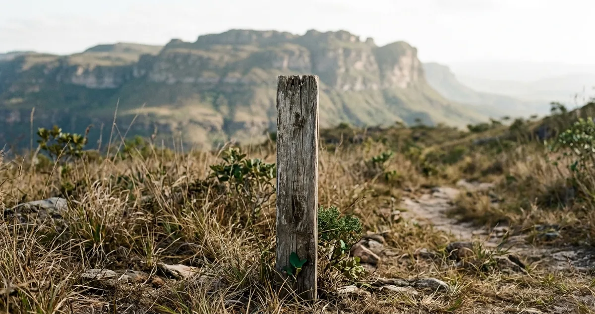 Mesa de arenito de topo plano no cerrado maranhense, vista da estrada de terra que sai de Carolina.