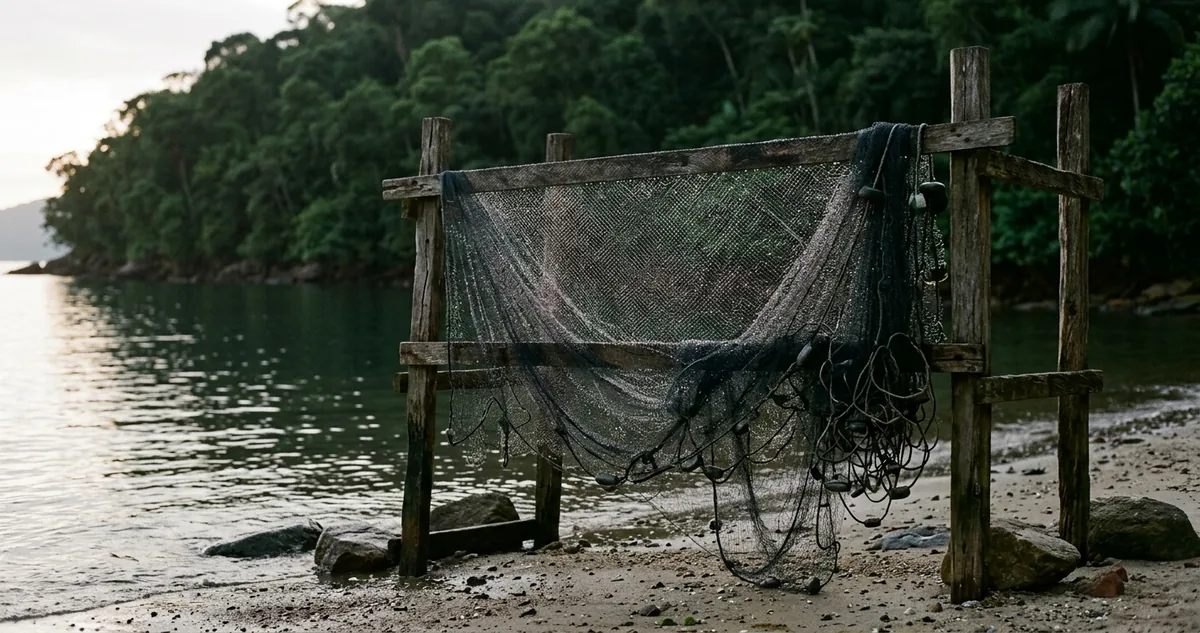 Arquipélago de Anavilhanas no rio Negro visto de uma voadeira, com ilhas de mata em fileira e praia de vazante.