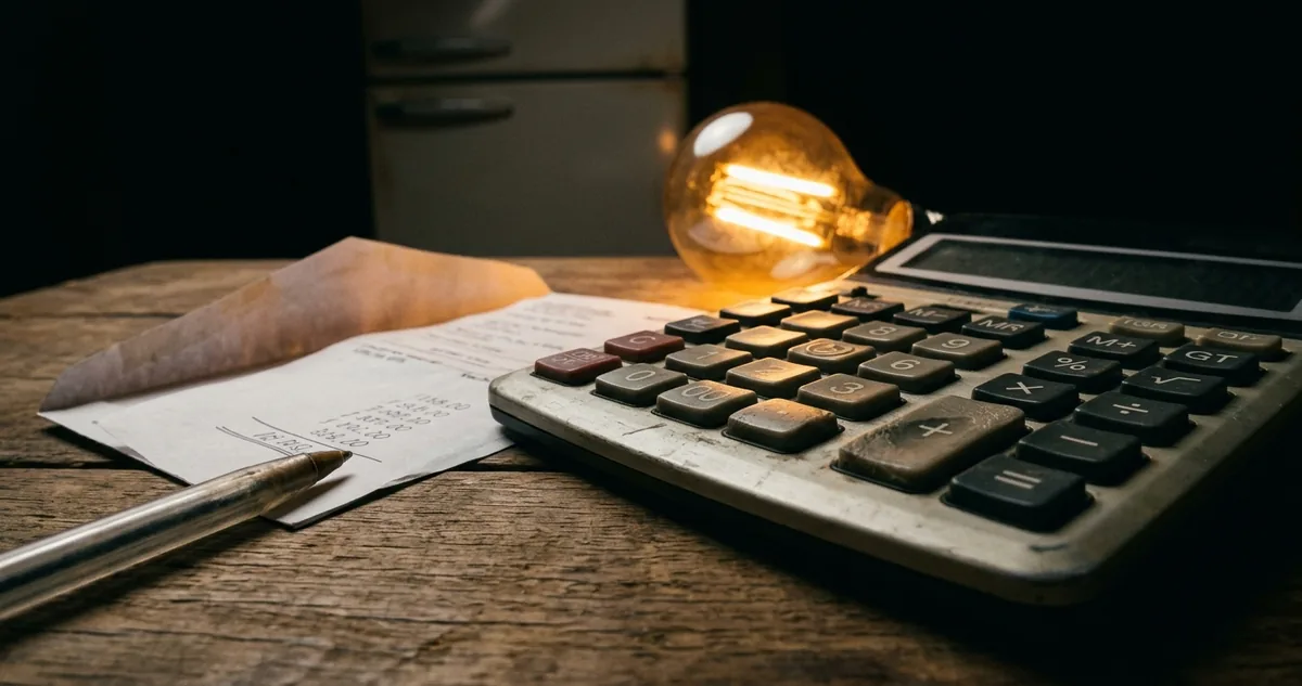 Um medidor de luz na parede de um imóvel vazio, com caixas de mudança no chão.
