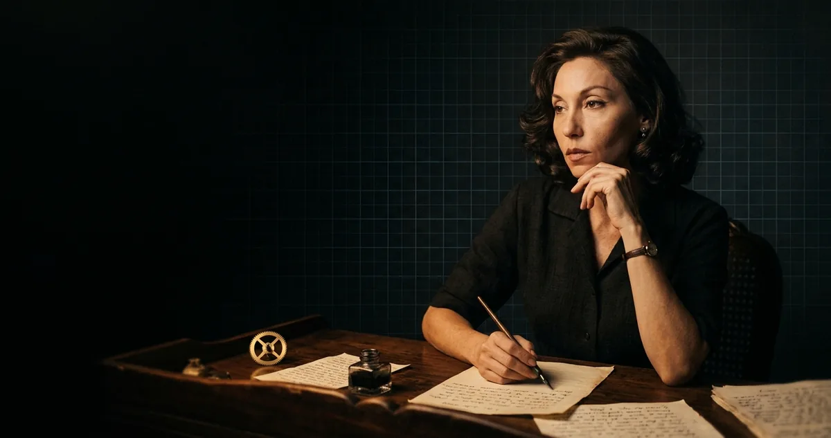 Retrato editorial de Clarice Lispector à escrivaninha