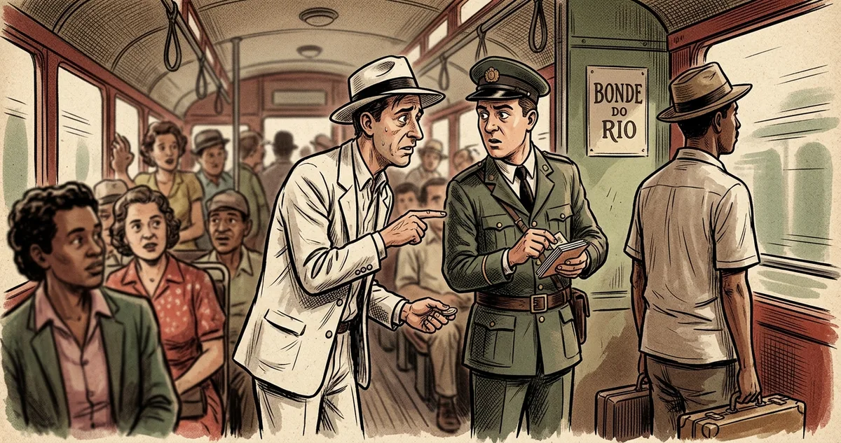 Uma revista ilustrada dos anos 1940 aberta sobre a mesa, na página de humor, com bico de pena e vidro de nanquim ao lado.