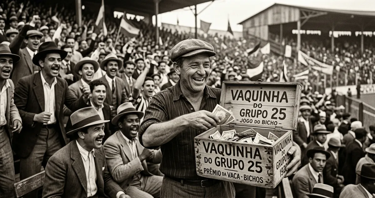 Chapéu de palha virado circulando entre torcedores numa arquibancada de tábua no Rio de Janeiro dos anos 1920.