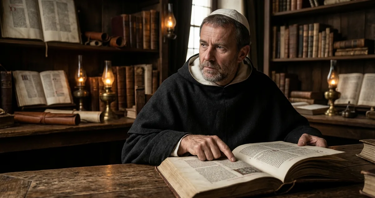 P&aacute;gina de um livro de leis medieval aberta na se&ccedil;&atilde;o das regras numeradas, com a marca de leitura na quadrag&eacute;sima terceira.
