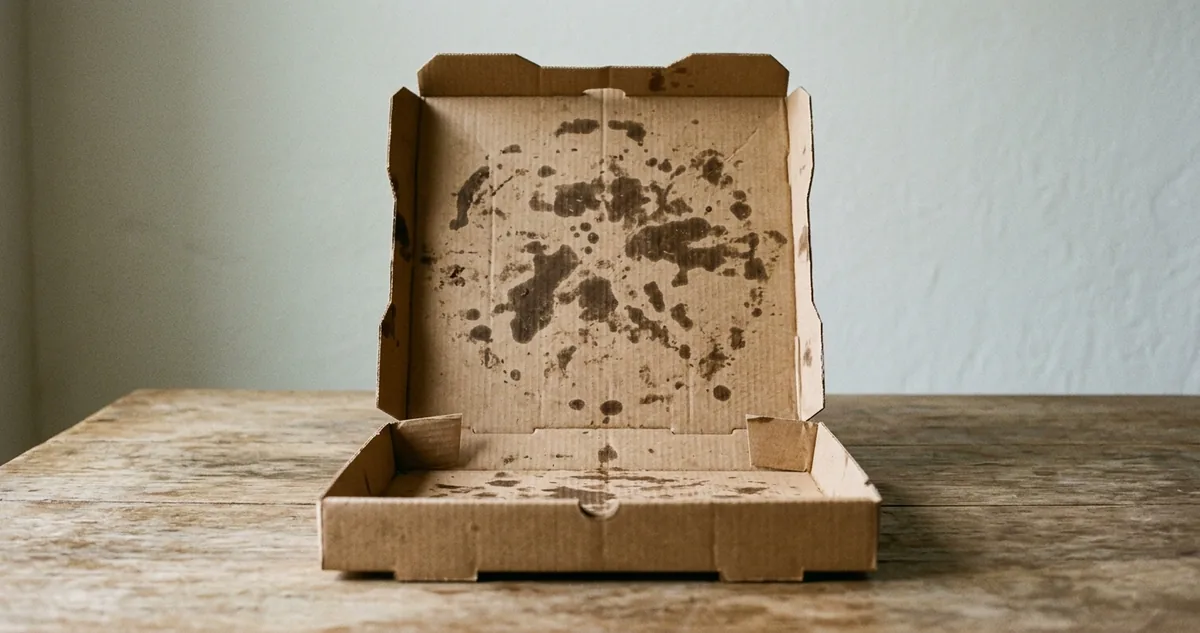 Mesa de cantina com pizzas e cadeiras ocupadas de madrugada.