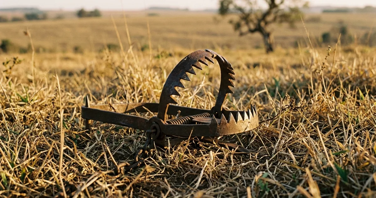 Tamanduá-bandeira erguido nas patas traseiras, braços abertos, num campo de cerrado ao entardecer.