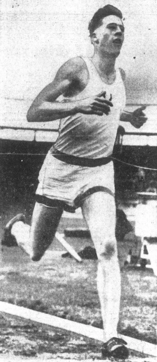Roger Bannister no fim da milha em 3min59s4 na pista de Iffley Road, Oxford, em 6 de maio de 1954.