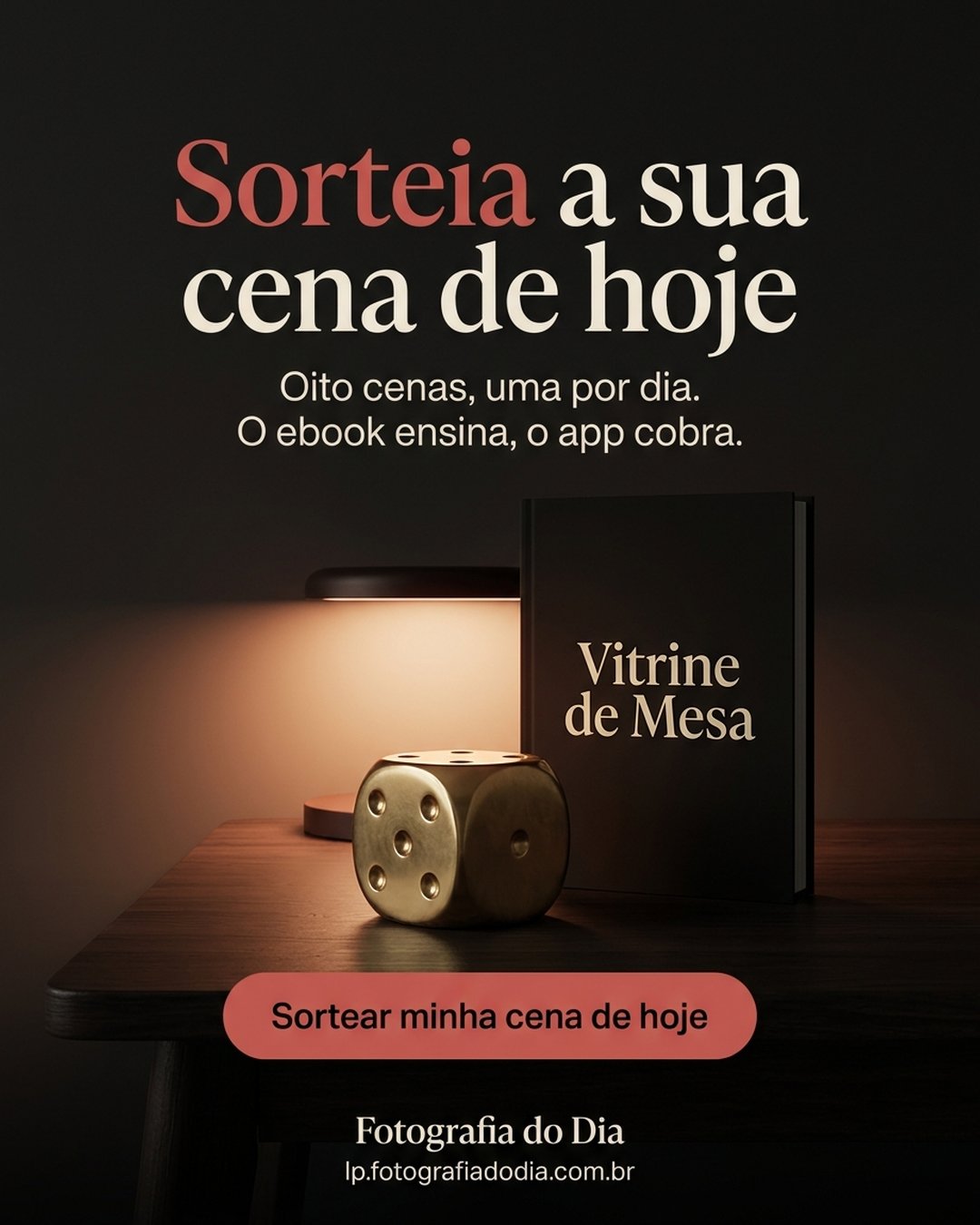 Sorteia a sua cena de hoje. Oito cenas, uma por dia. O ebook ensina, o app cobra. Sortear minha cena de hoje.