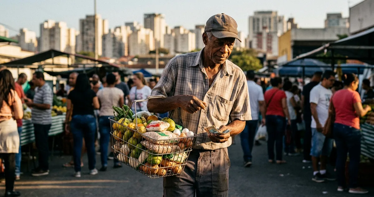 Gráfico de linha com o tempo de trabalho necessário para comprar a cesta básica em São Paulo, de julho de 1994 a junho de 2026, com fonte e período escritos dentro da imagem.