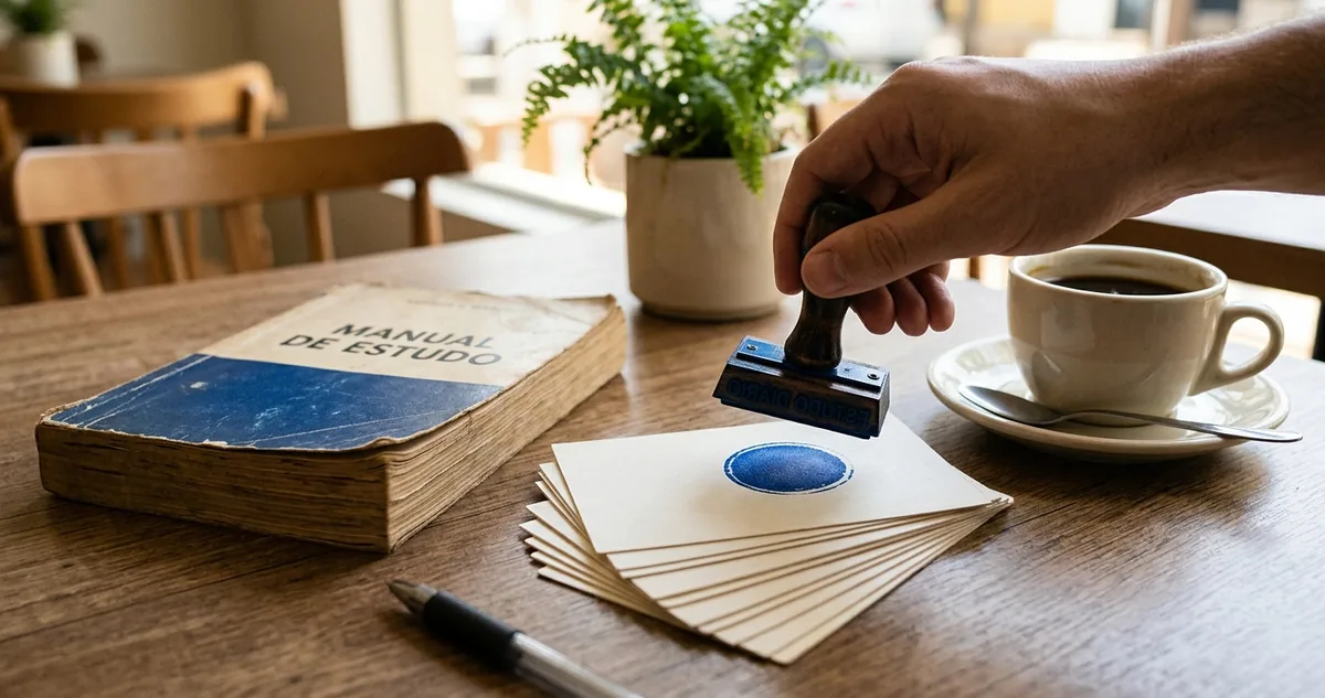 Agenda de papel com a quinta riscada e a terça circulada ao lado do café.