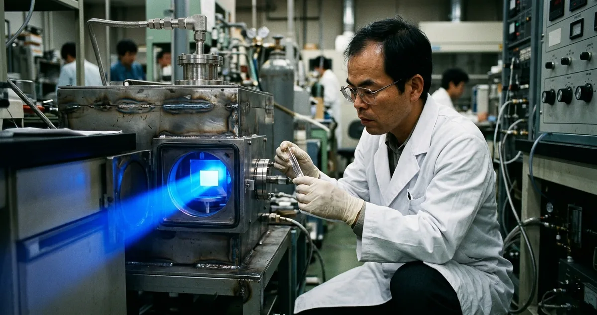 Anan, Tokushima, 1993: dentro de um reator soldado à mão, o nitreto de gálio cresce sobre safira e acende o primeiro LED azul de alto brilho.