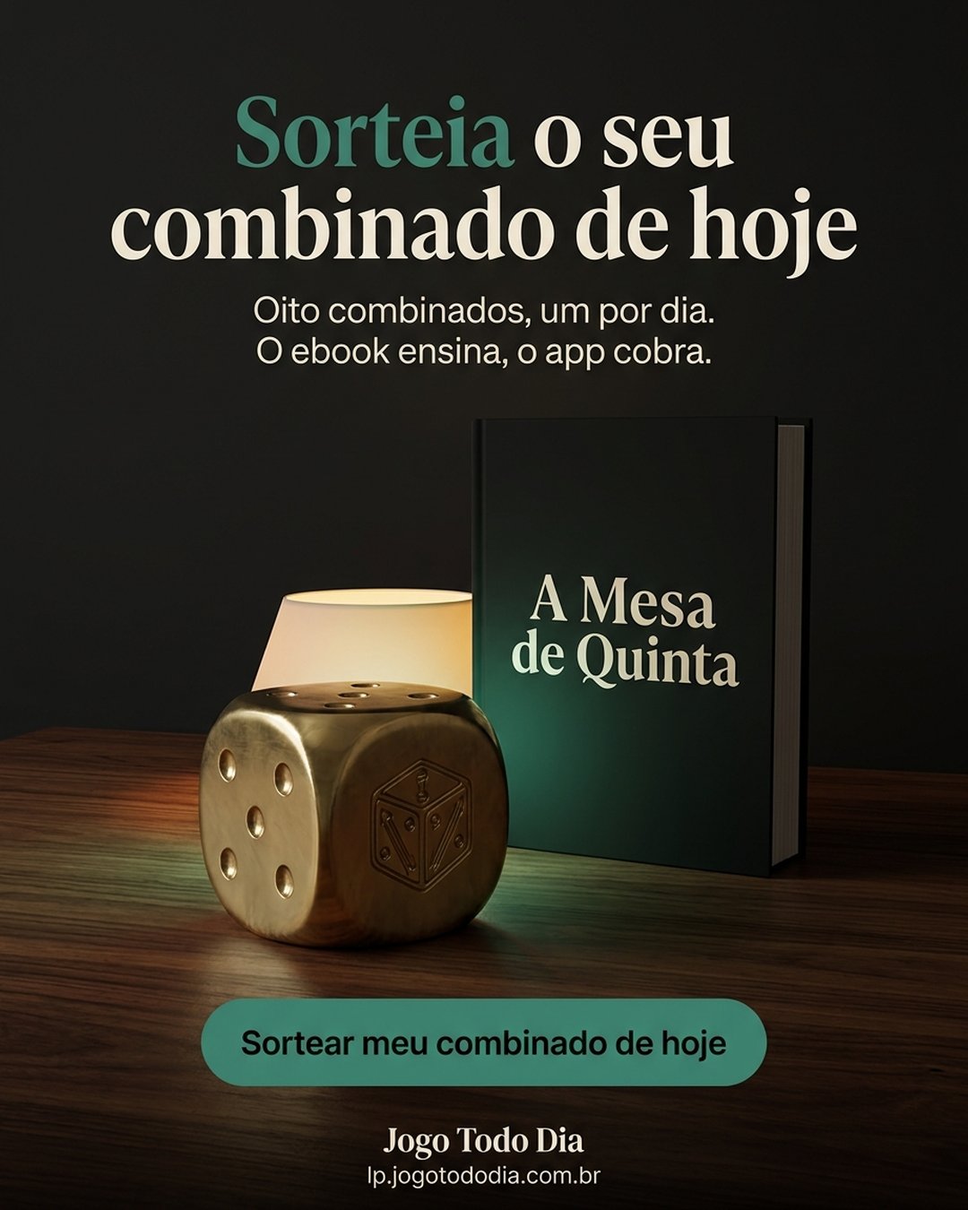 Sorteia o seu combinado de hoje. Oito combinados, um por dia. O ebook ensina, o app cobra. Sortear meu combinado de hoje.
