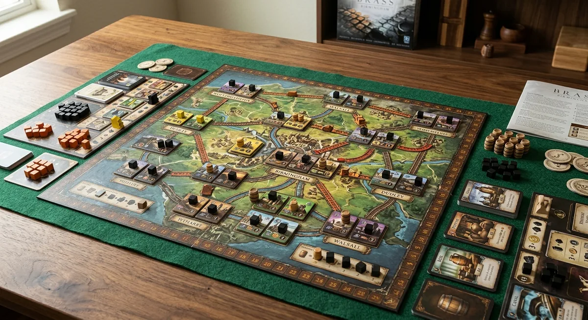 Brass: Birmingham sobre mesa de nogueira