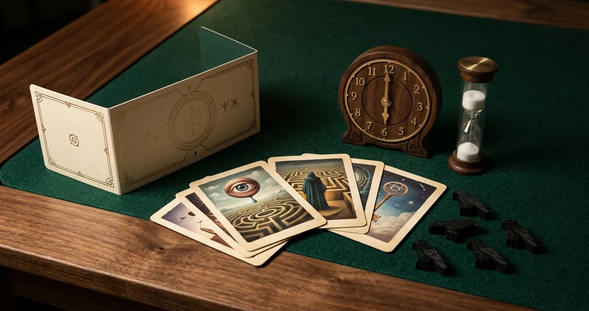 Cartas de visão ilustradas e tela do fantasma de Mysterium