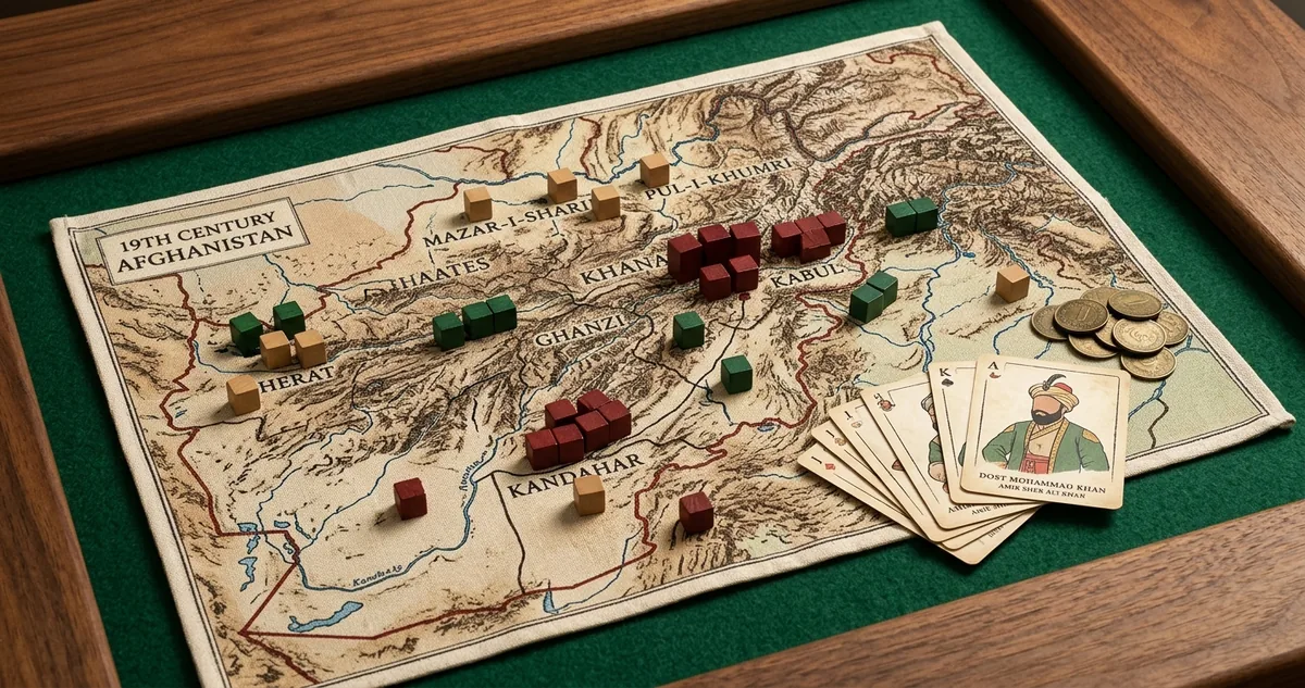 Mapa de pano do Afeganistão com blocos de três cores e cartas de corte
