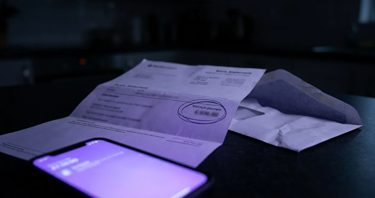 Um chaveiro de carro sobre o documento do veículo dobrado, com uma linha grifada a caneta vermelha, sob uma faixa de luz vinho.