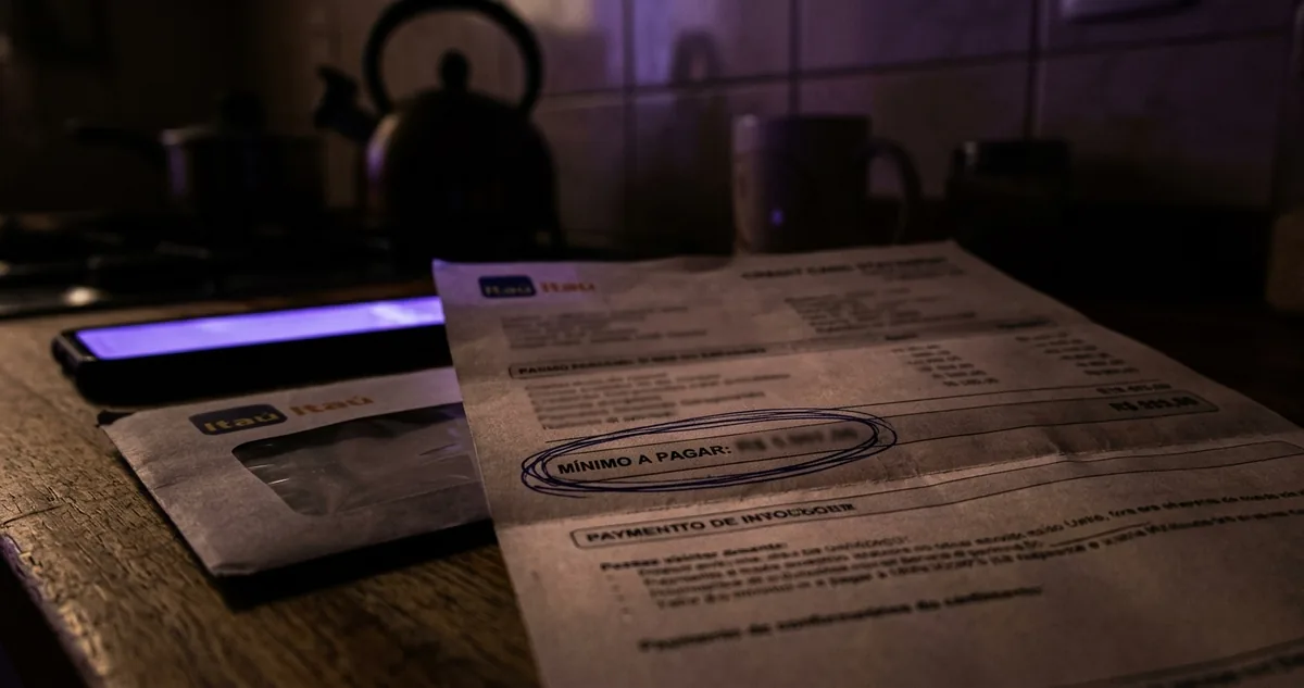 Quatro cartões em branco enfileirados sobre um documento.