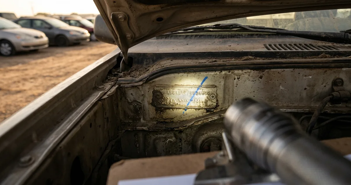 Duas folhas impressas grampeadas sobre a mesa de uma oficina, com uma chave de carro ao lado.
