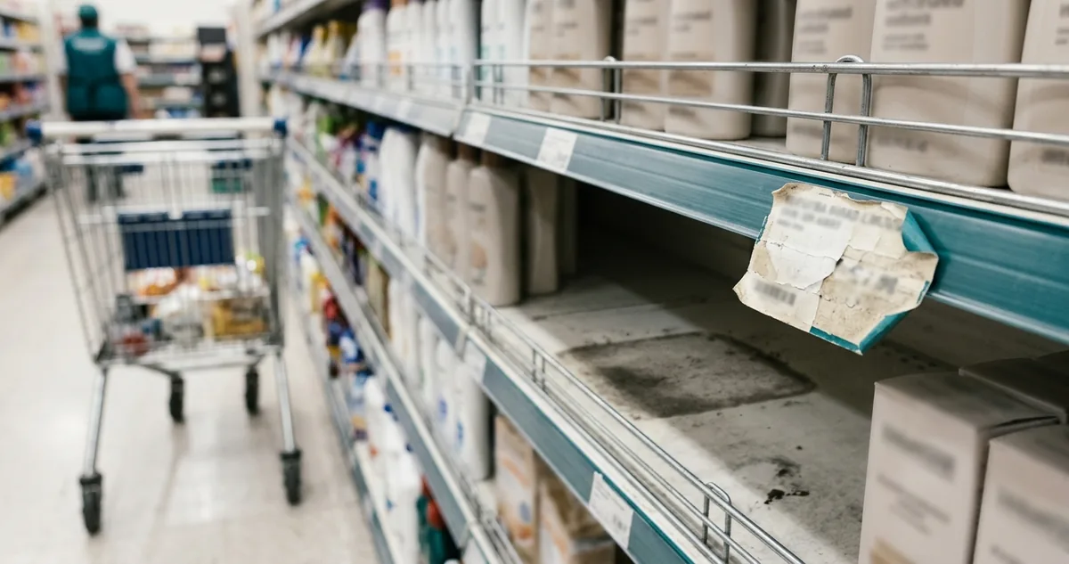 Geladeira de supermercado com a marca Perdigão ausente de parte das prateleiras.