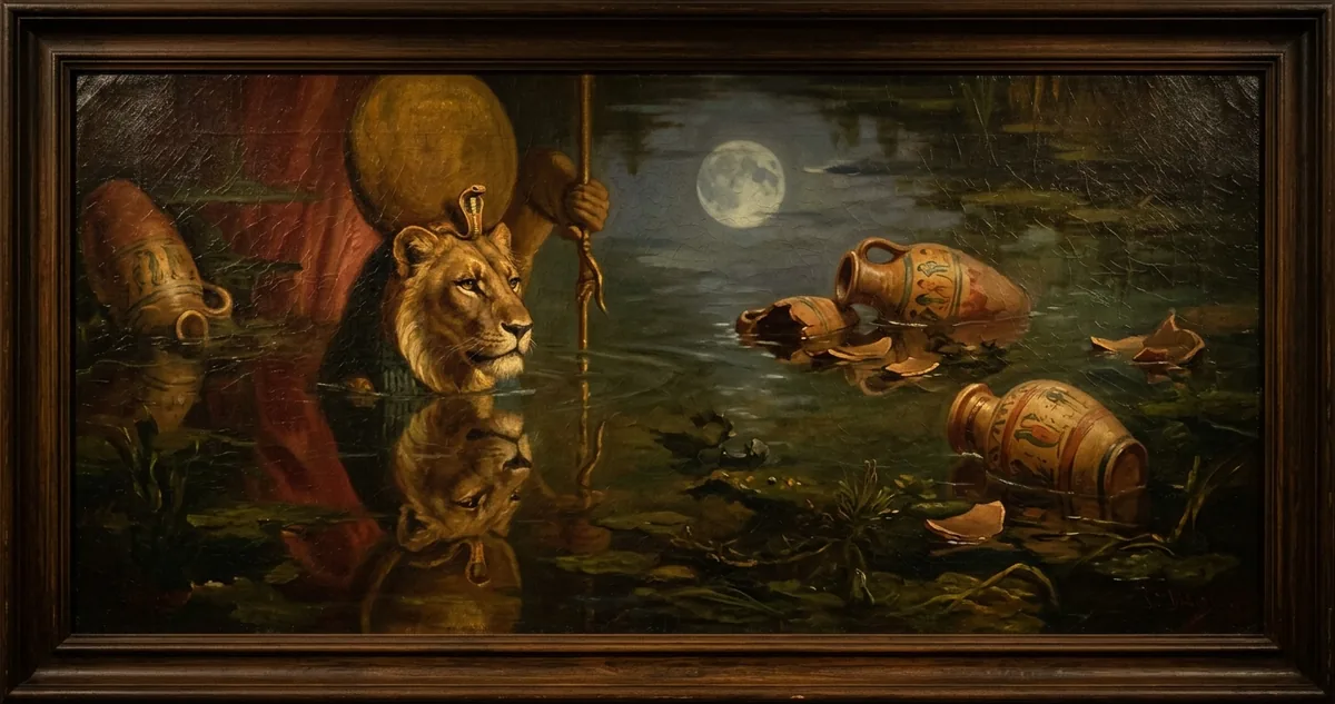 Sekhmet bebendo a cerveja vermelha nos campos do Nilo