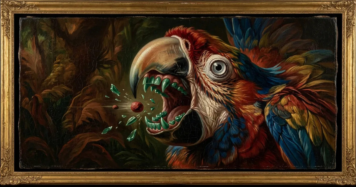 A arara Vucub Caquix com dentes de joia, pousada num nance, e os gêmeos com a zarabatana