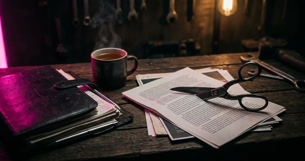 Celular com tela magenta sobre prova de email riscada