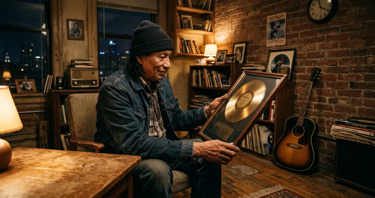 Loja de discos em Ciudad del Cabo com a capa do álbum de Rodriguez na vitrine.