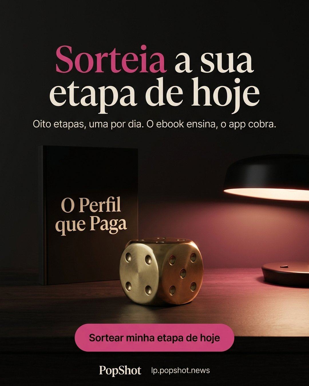 Sorteia a sua etapa de hoje. Oito etapas, uma por dia. O ebook ensina, o app cobra. Sortear minha etapa de hoje.