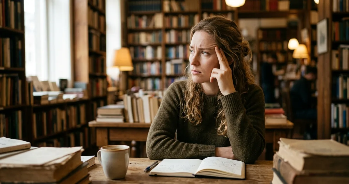 Um crachá de reunião com o nome apagado e, ao lado, duas frases escritas à mão: uma com o pronome me e a preposição de, outra sem nenhuma das duas peças.