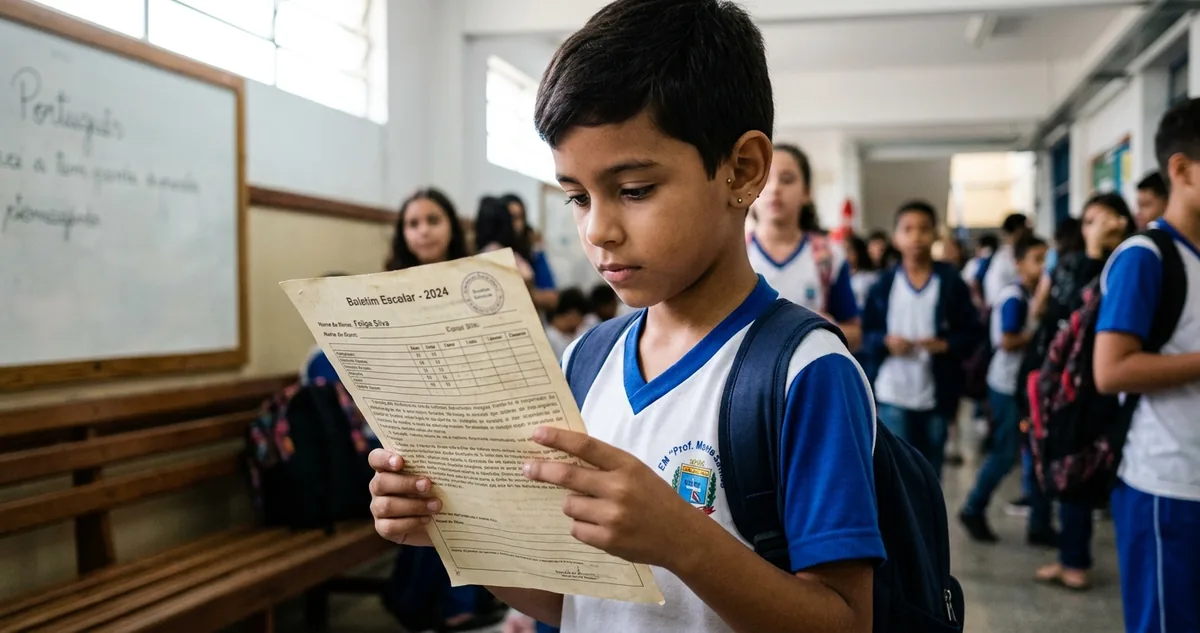 Sala dos professores em conselho de classe, com a ficha do aluno projetada na parede e o parecer aberto para aprovação.