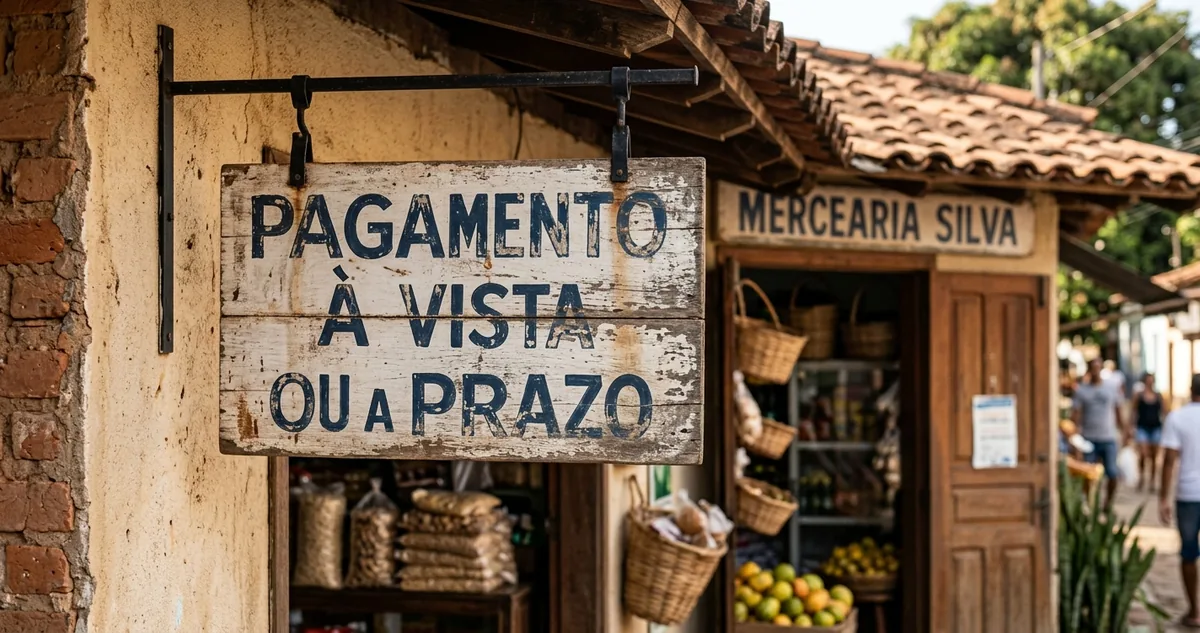 Placa de condição de pagamento colada no vidro do caixa de uma loja de móveis planejados.