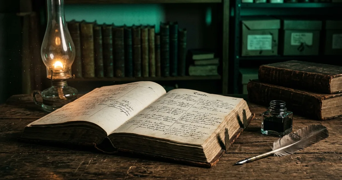 Um livro paroquial luterano aberto na página de batismo, manuscrito em letra gótica alemã.