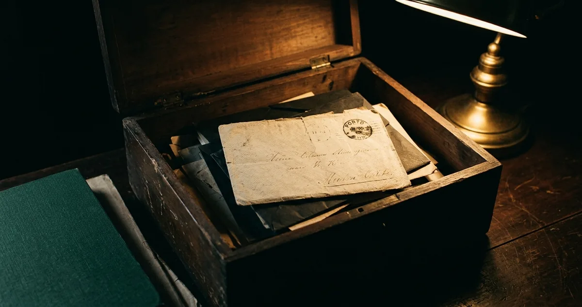 Barretina militar antiga sobre um livro de registro aberto.
